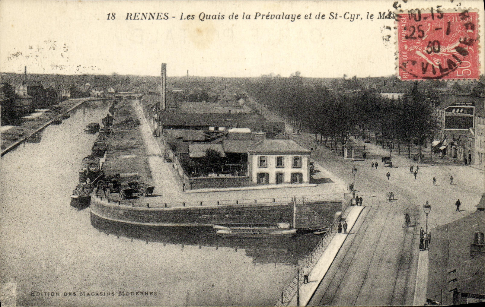 VINTAGE POSTCARD Rennes quays of Prevalaye and St Cyr