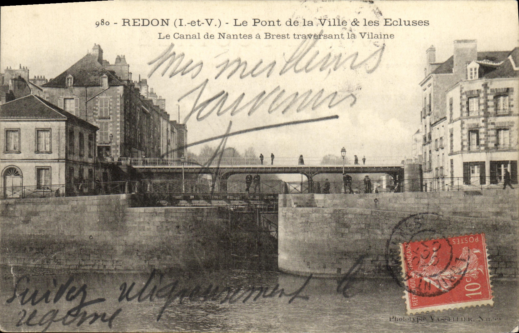 VINTAGE POSTCARD Redon the Point of the City Locks