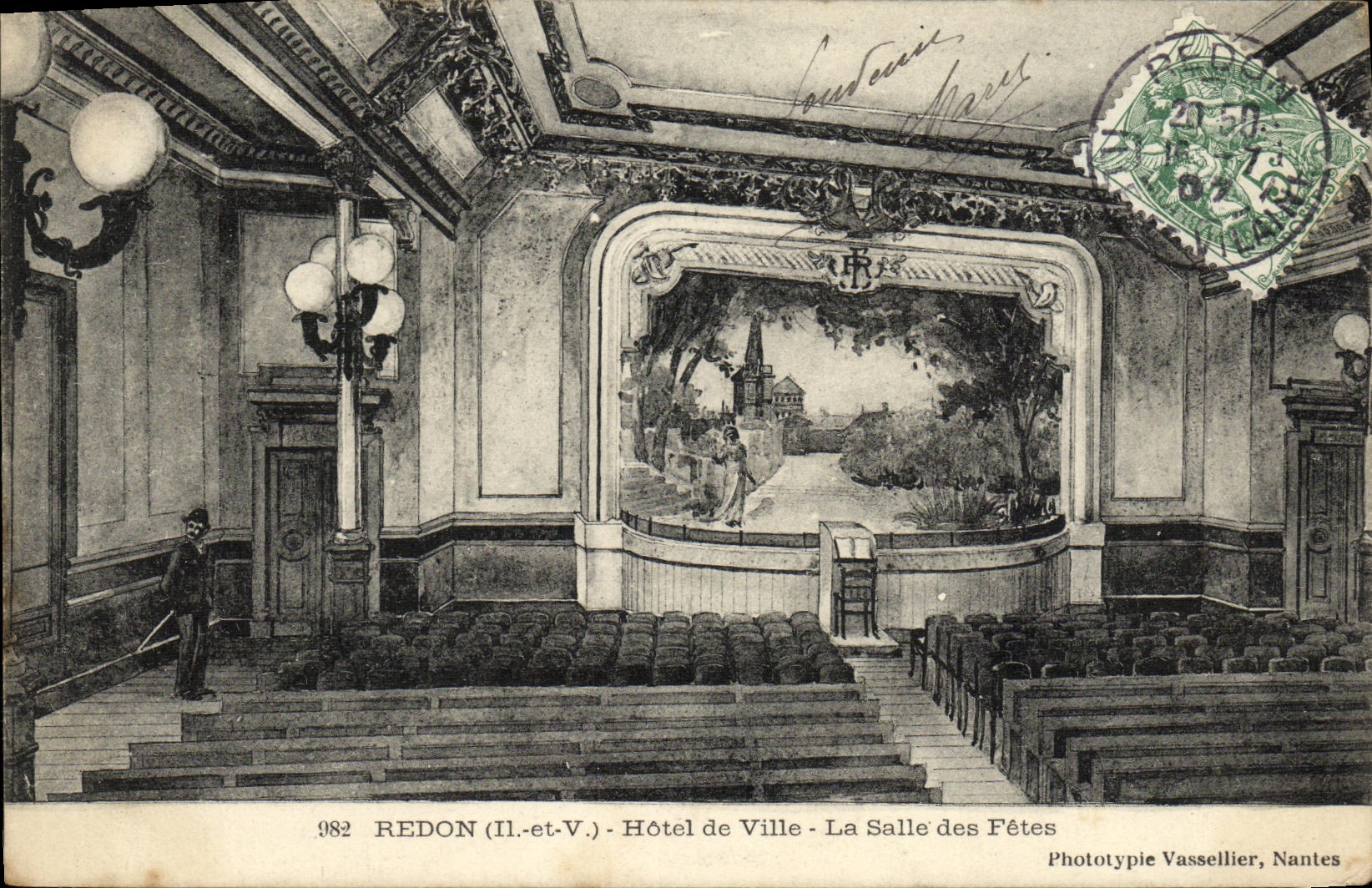 VINTAGE POSTCARD Redon Town hall the Village hall