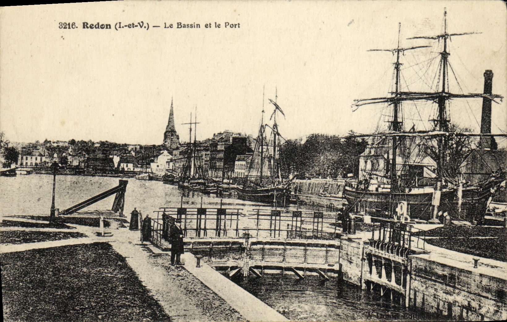 POSTAL Redon de la VENDIMIA el lavabo y el barco de navegacion portuario
