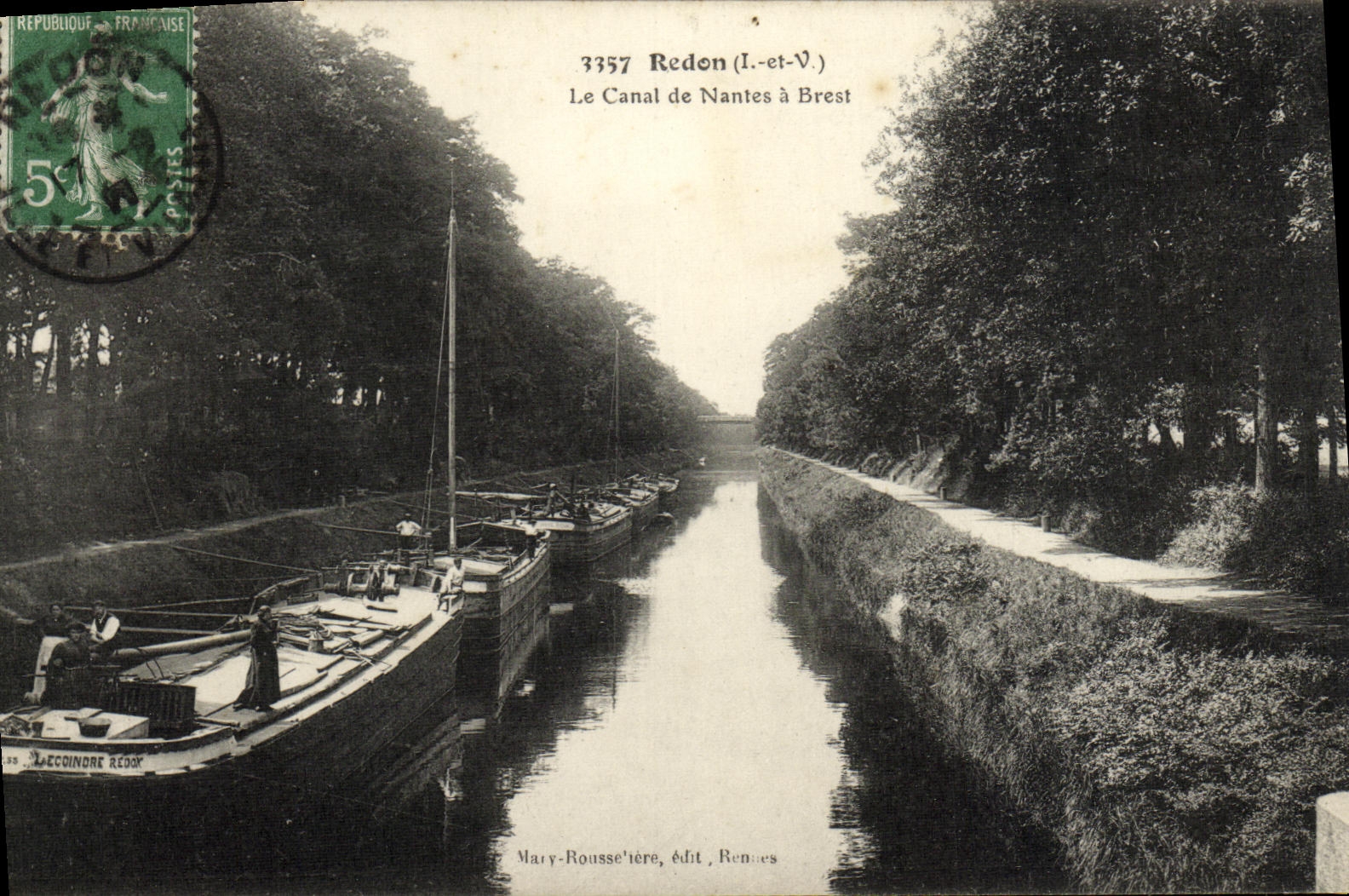 VINTAGE POSTCARD Redon the Canal of Nantes has Brest Bateau Barge