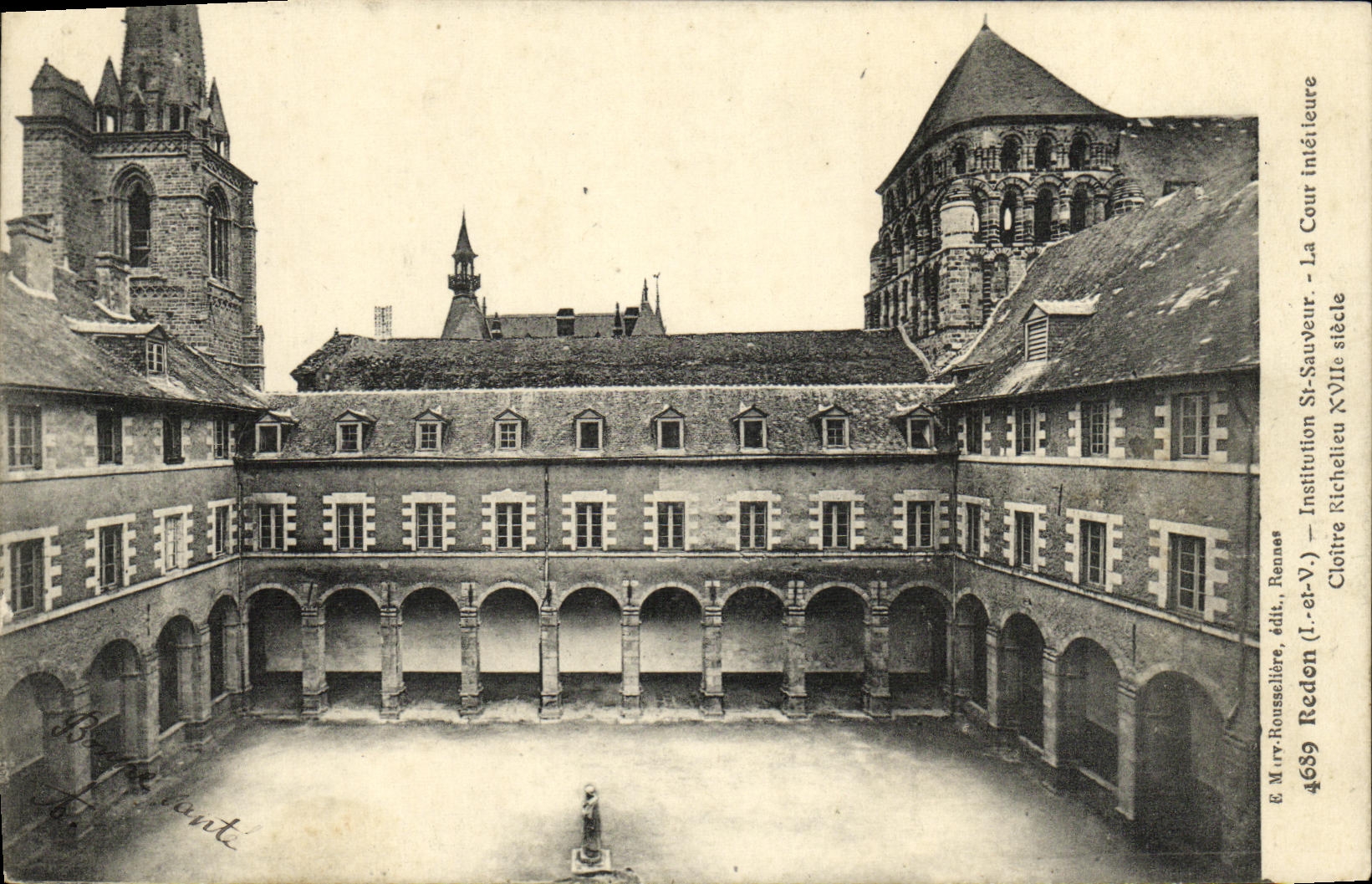 VINTAGE POSTCARD Redon Institution St Saver Interior Court Richelieu Cloister
