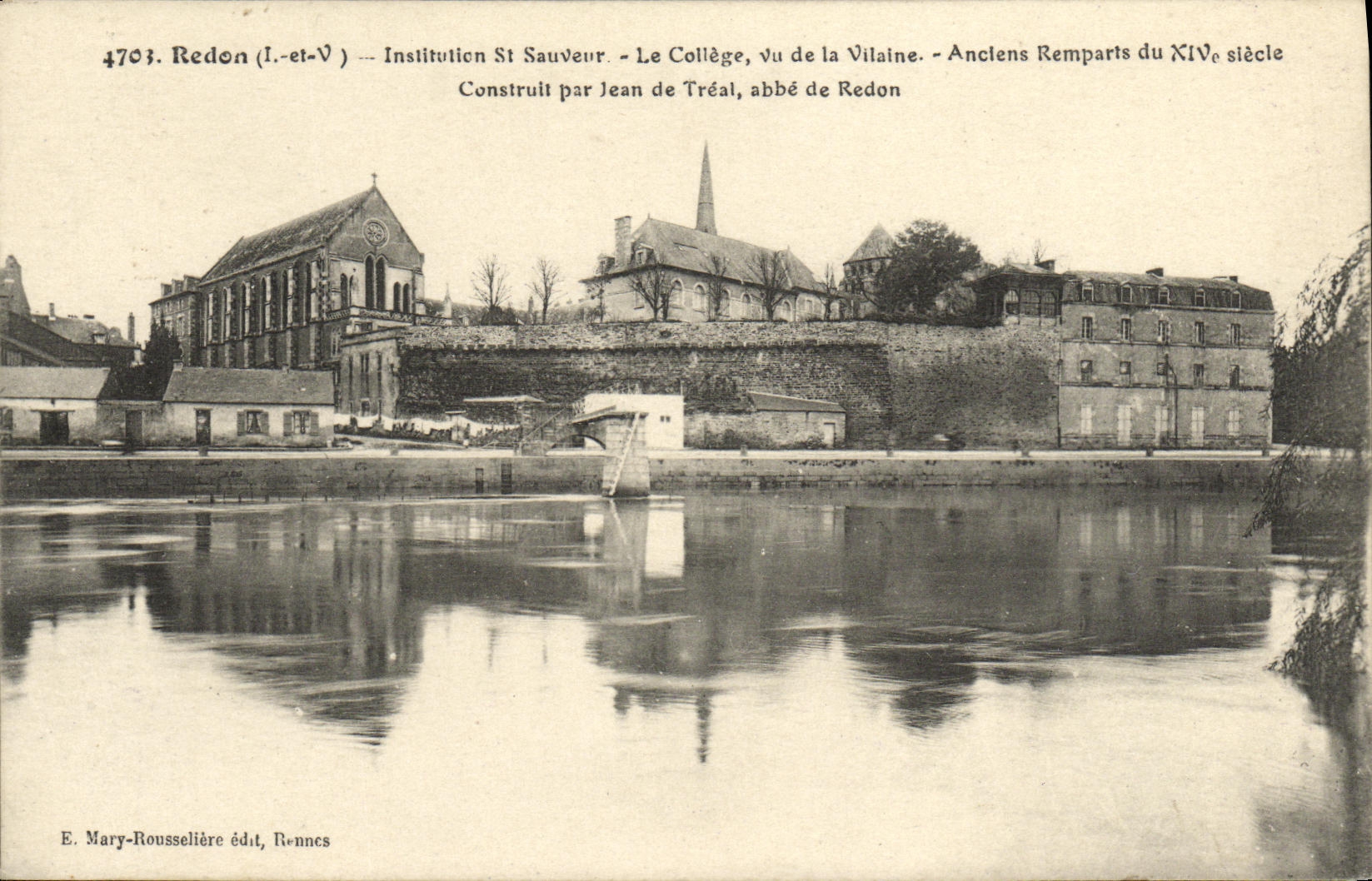 VINTAGE POSTCARD Redon Institution St Saver the College seen of Unpleasant the Old walls