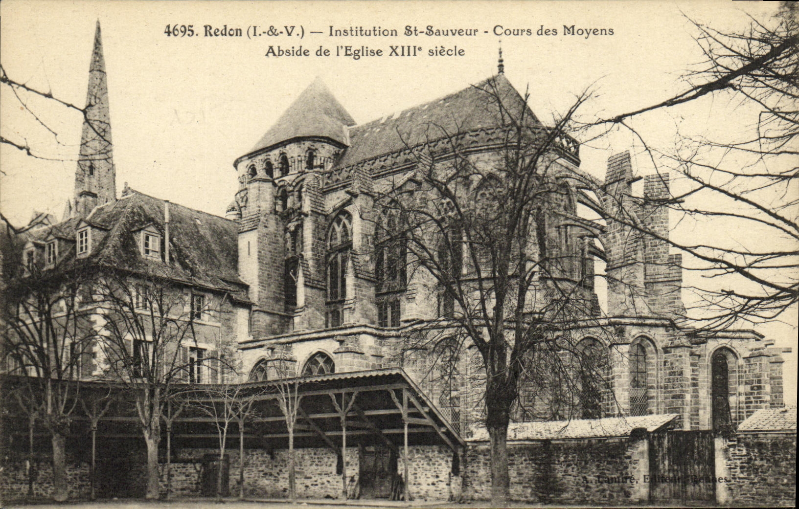 CPA Redon Institution St Sauveur Cours des Moyens Abside de l Eglise Xlll e siecle
