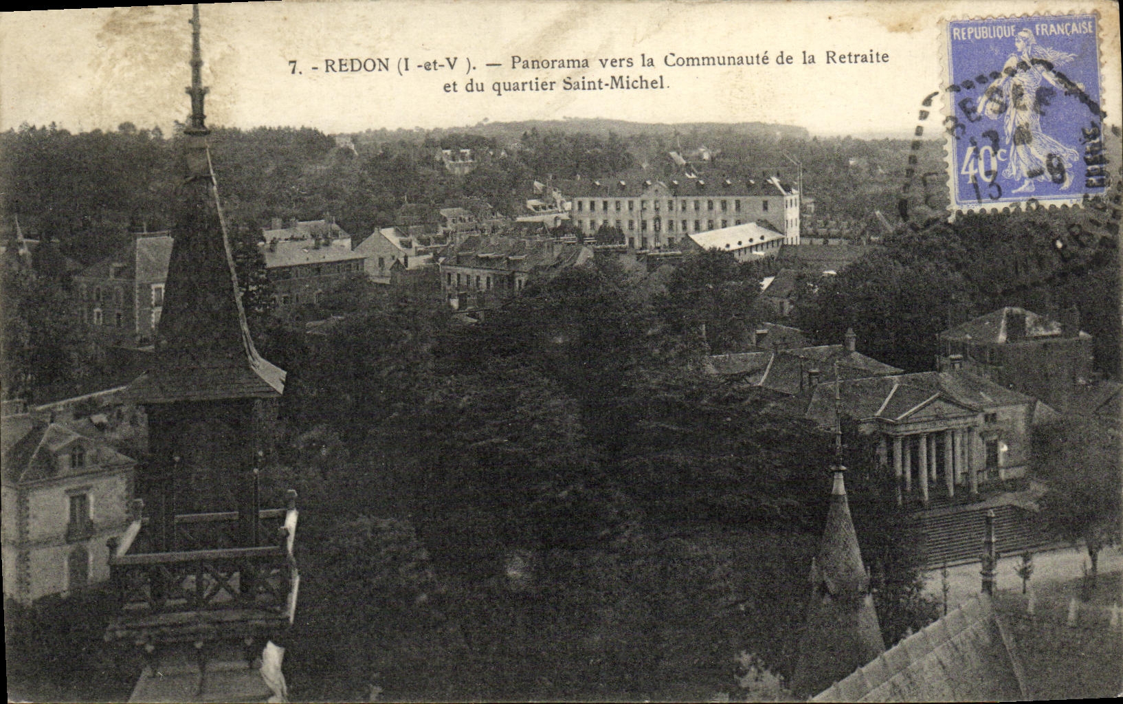 VINTAGE POSTCARD Redon Panorama towards the Community of the Retirement and the district Saint Michel