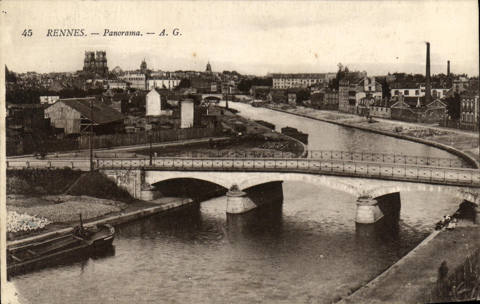 VINTAGE POSTCARD Rennes Panorama