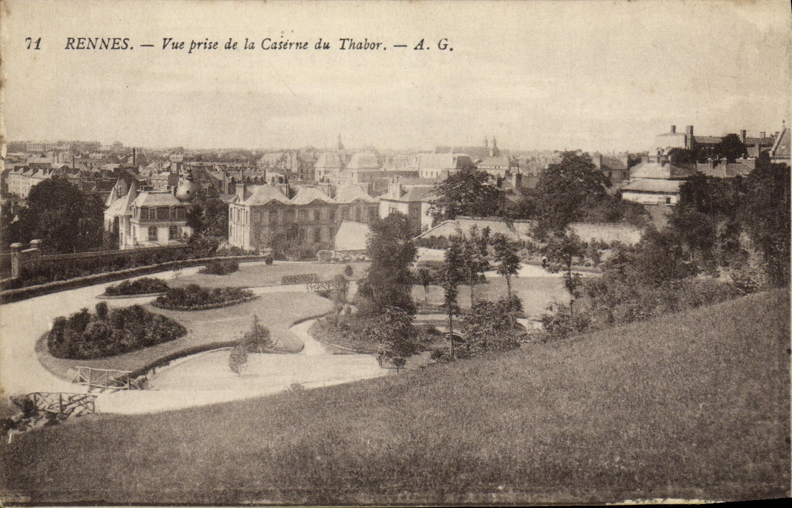 VINTAGE POSTCARD Rennes Seen from of the Barracks of Thabor
