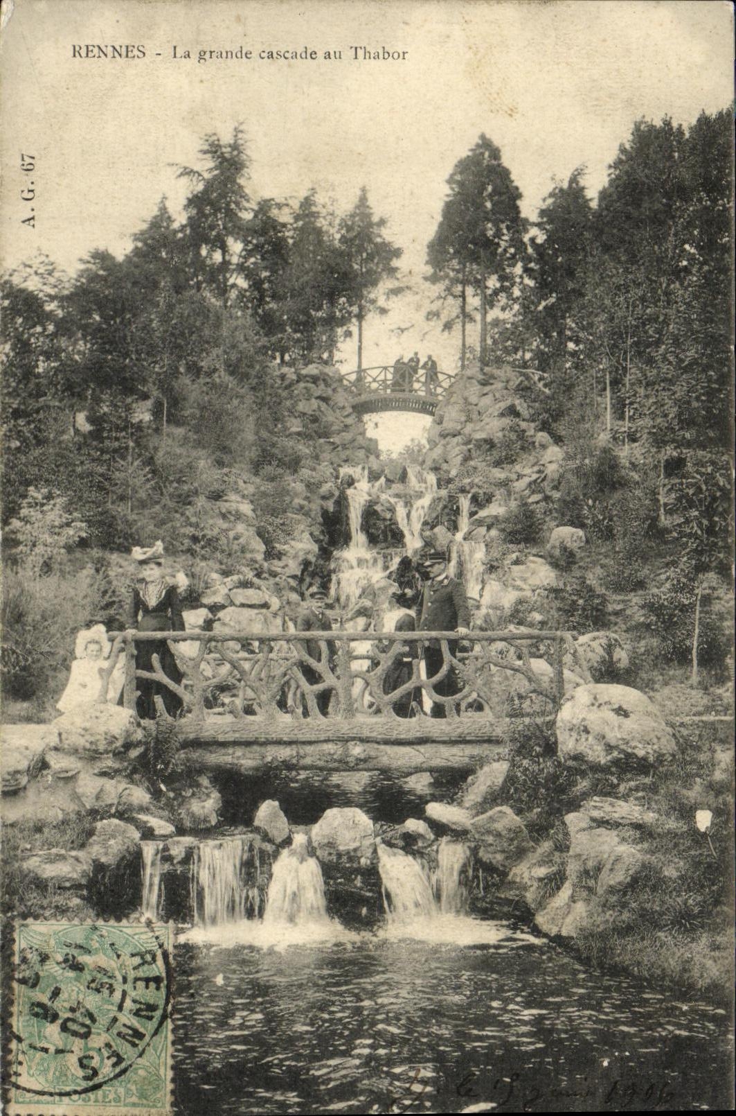 VINTAGE POSTCARD Rennes the large cascade in Thabor