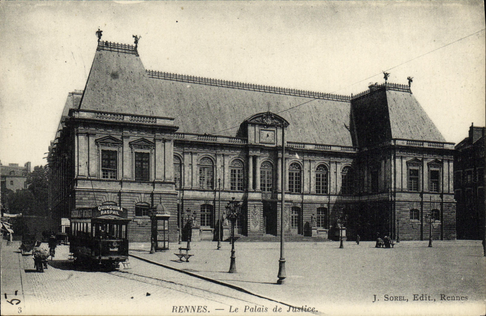 VINTAGE POSTCARD Rennes Law courts Tram Quinquinha Raspail