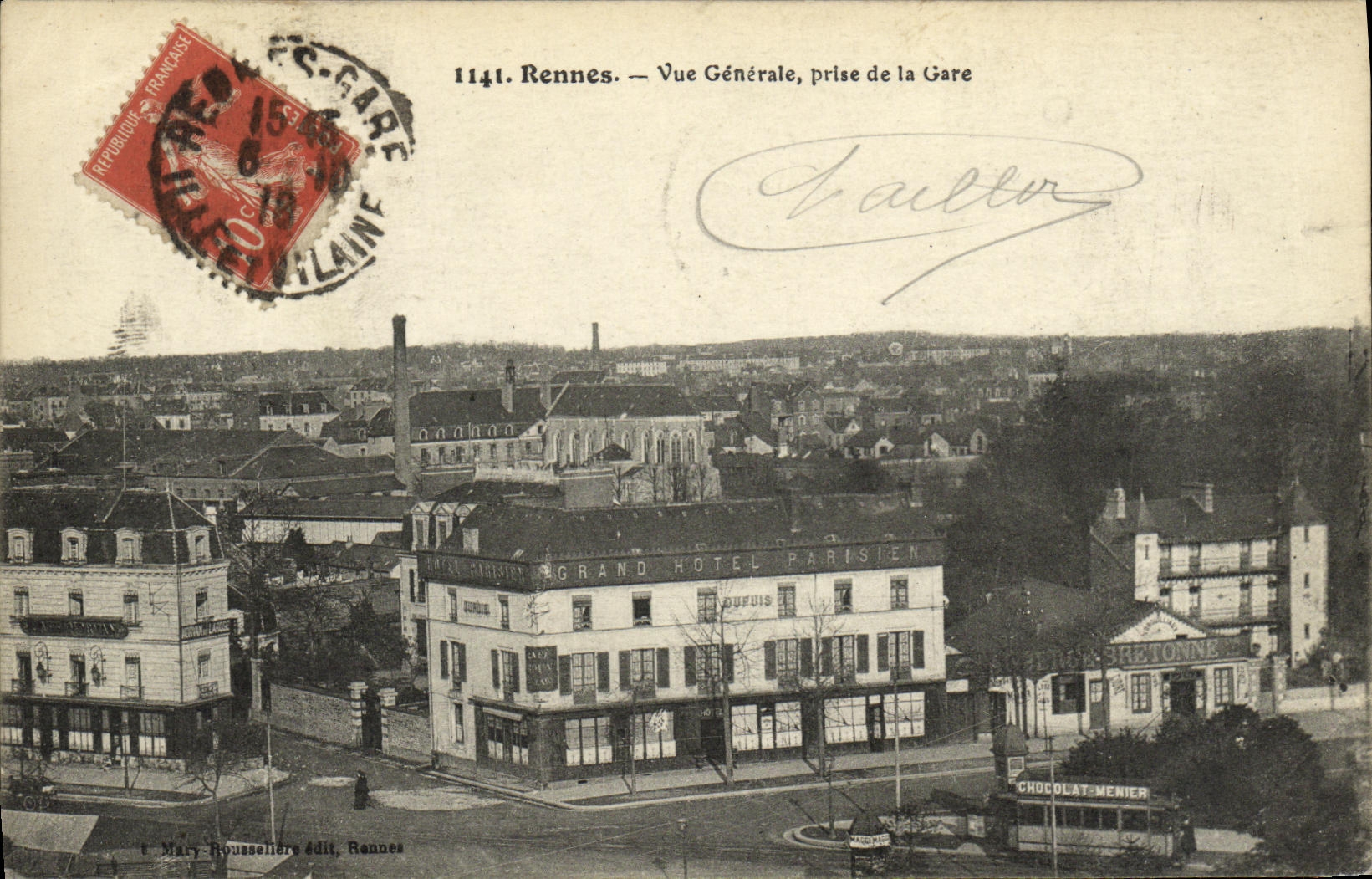 CPA Rennes Vue Generale prise de la Gare Grand hotel parisien
