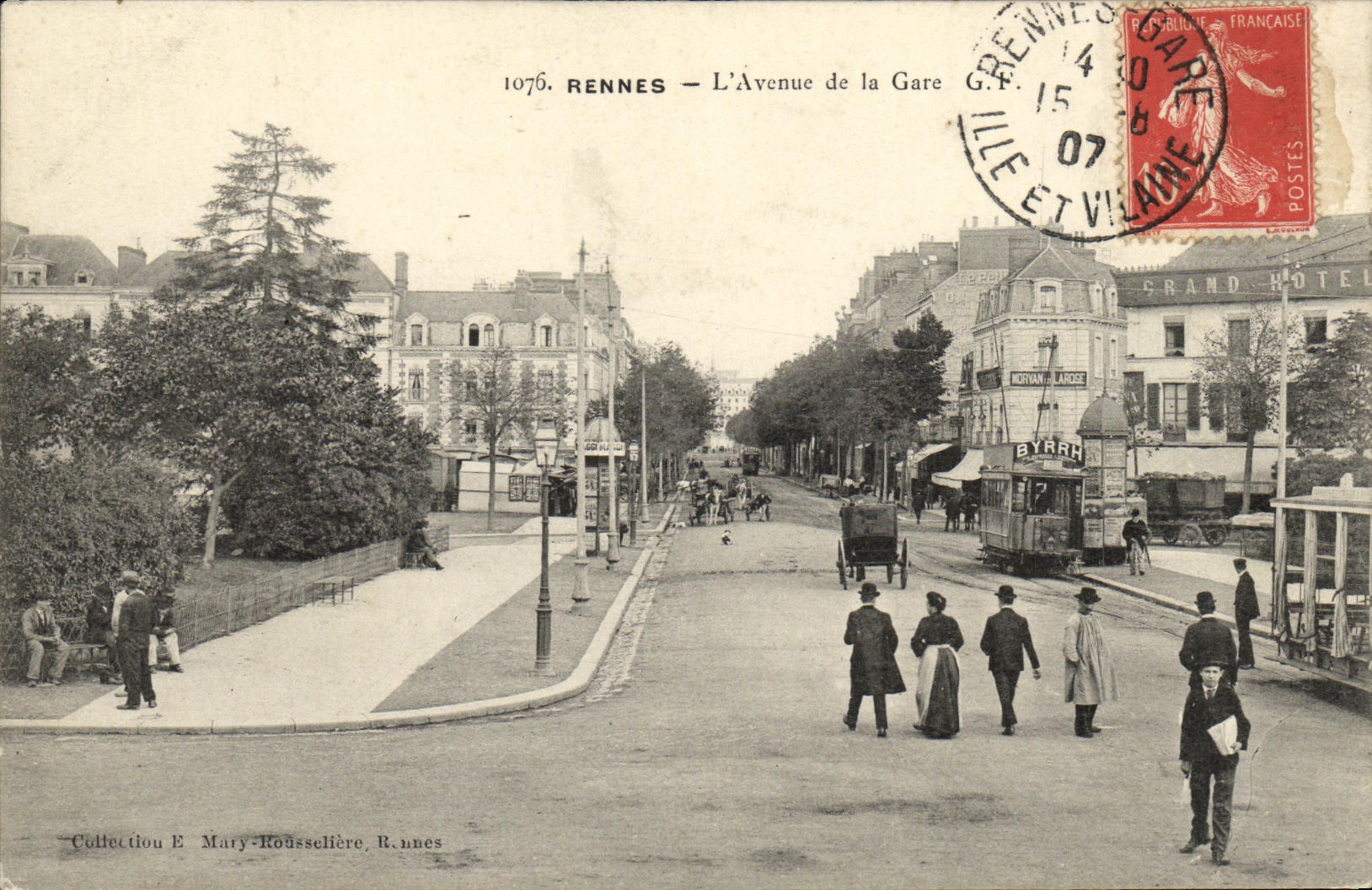 VINTAGE POSTCARD Rennes L Avenue of the Station Byrrh Tram
