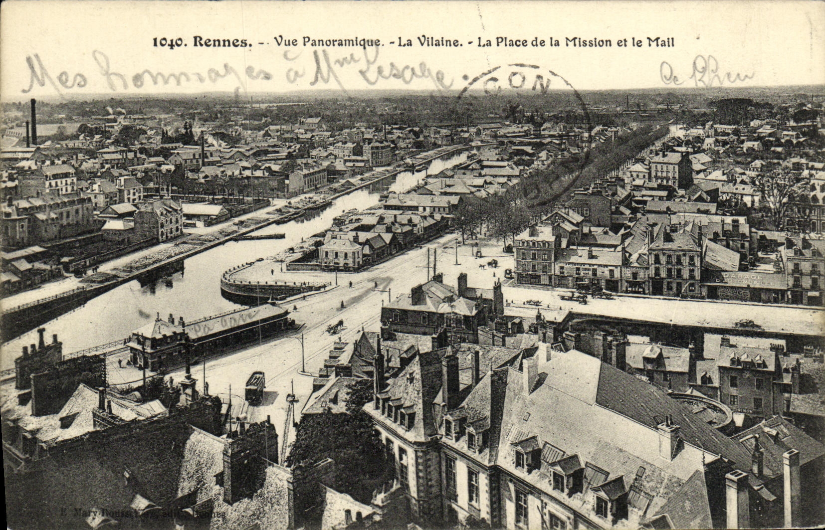 VINTAGE POSTCARD Rennes seen Panoramic Unpleasant the Place of the Mission and the Email