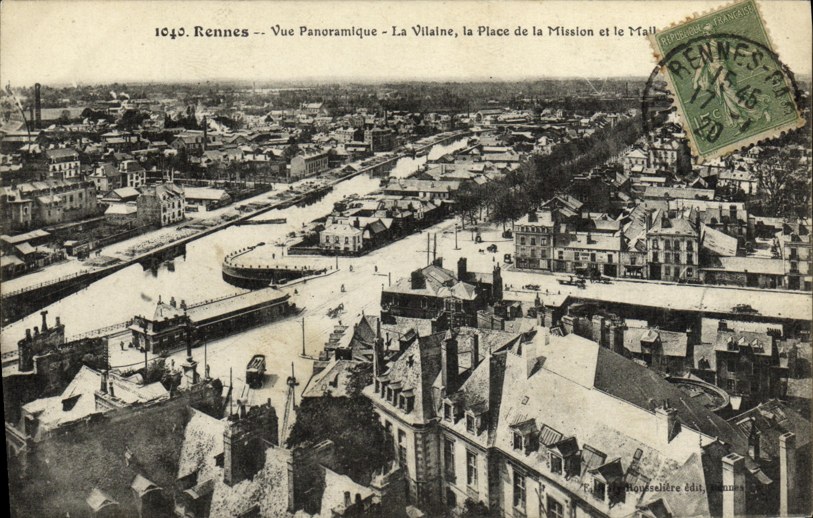 VINTAGE POSTCARD Rennes Panoramic View Unpleasant the Place of the Mission and the Email