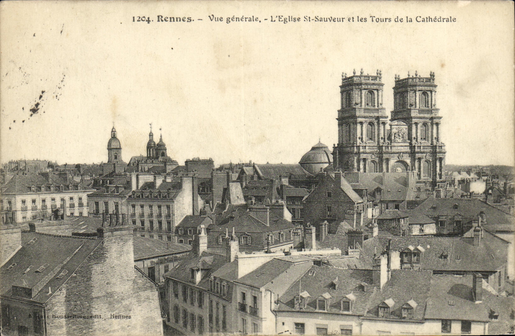 VINTAGE POSTCARD Rennes Seen gnerale L Church St Saver and Tours of Cahtedrale