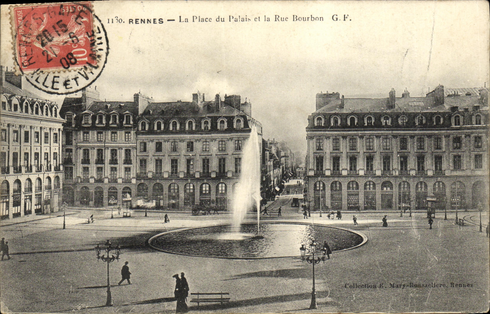 VINTAGE POSTCARD Rennes the Place of the Palate and the street Bourbon