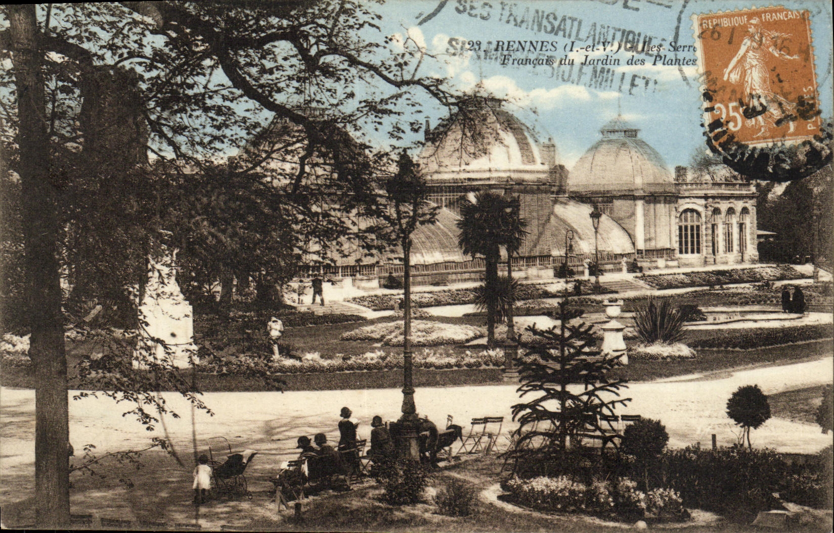 VINTAGE POSTCARD Rennes the greenhouses Garden of Thabor