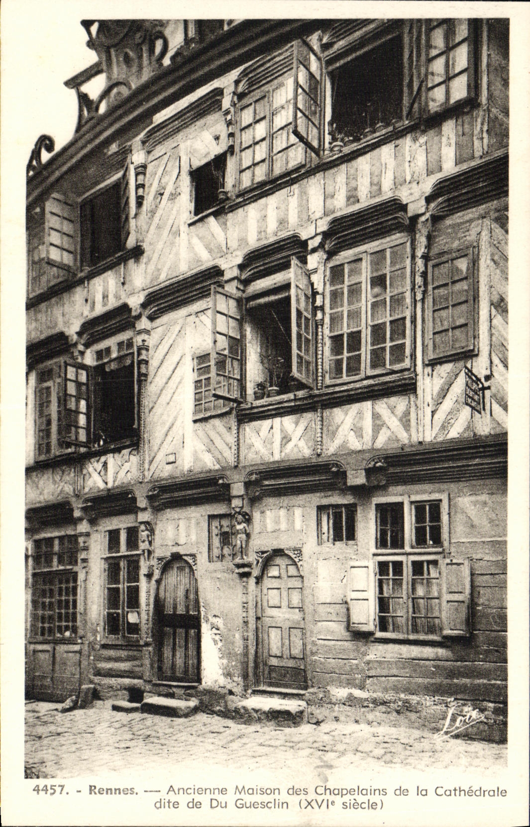 VINTAGE POSTCARD Rennes Old House of the Chaplains of the Cathedral known as of of Guesclin