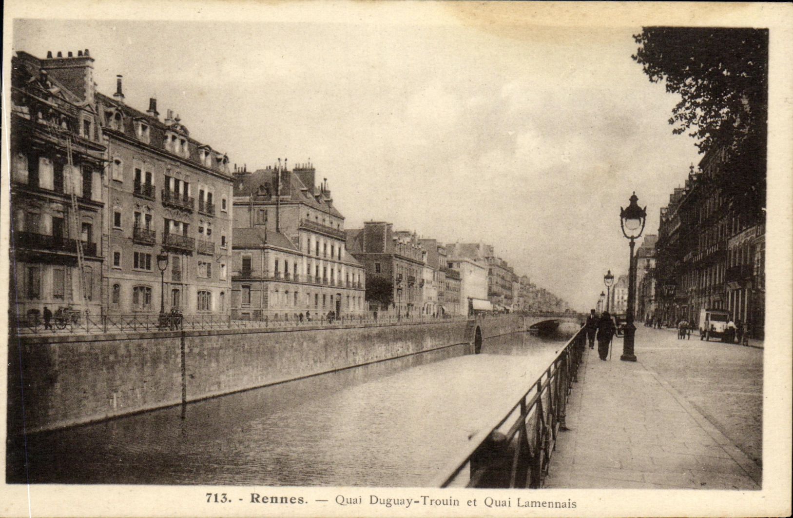 VINTAGE POSTCARD Rennes Quay Duguay Trouin and Quai Lamennais
