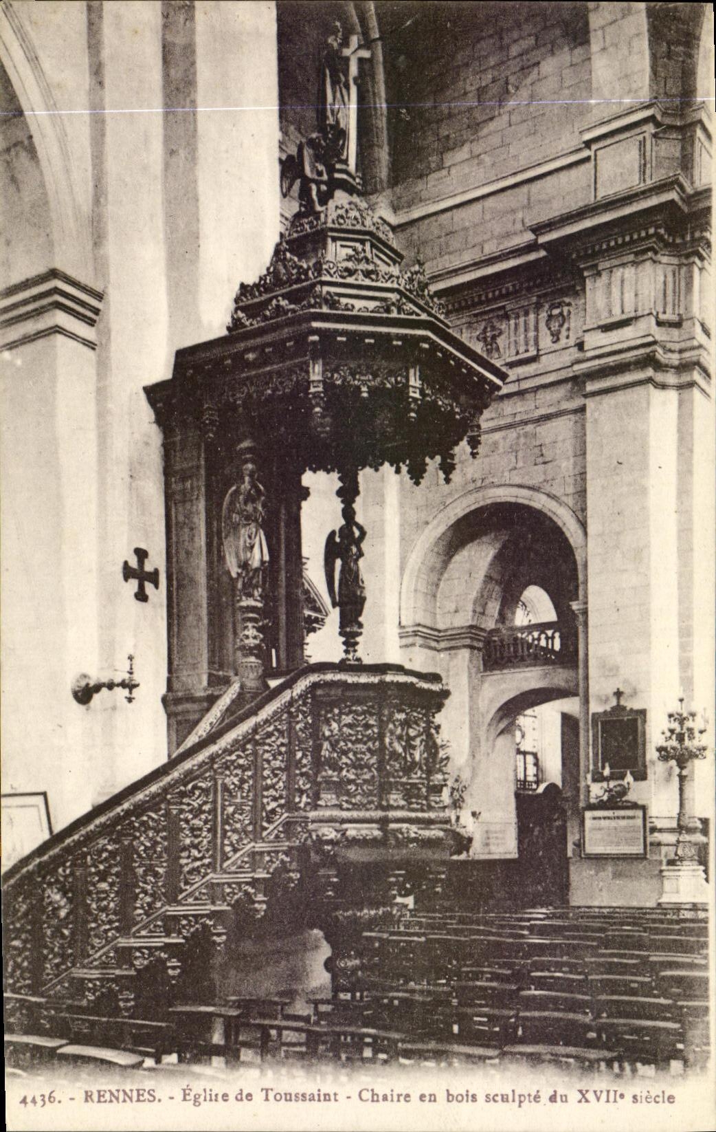 VINTAGE POSTCARD Rennes Eglise of All Saints  day Chaire out of wooden carves of XVlle century