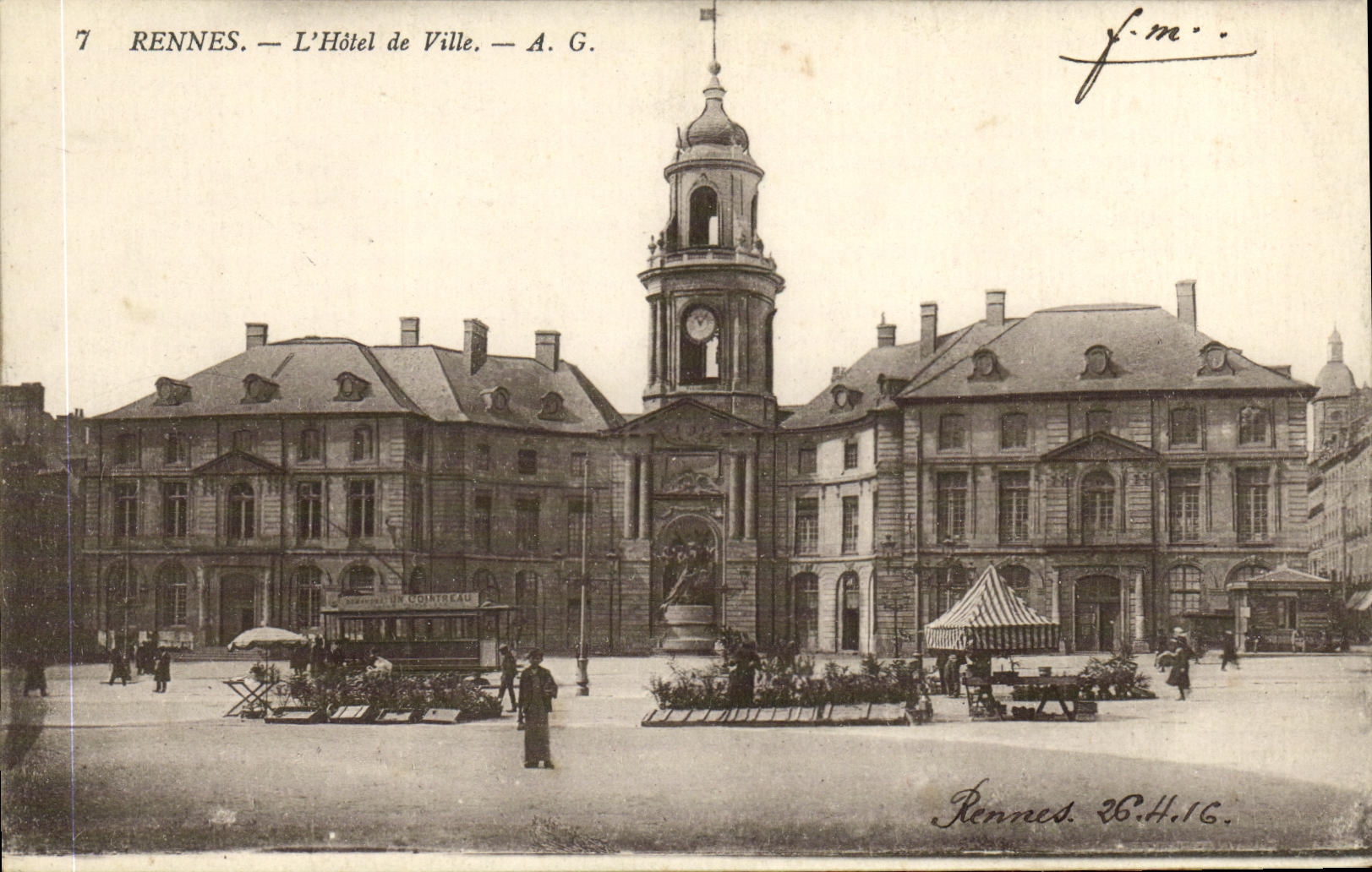 VINTAGE POSTCARD Rennes L Town hall Tram