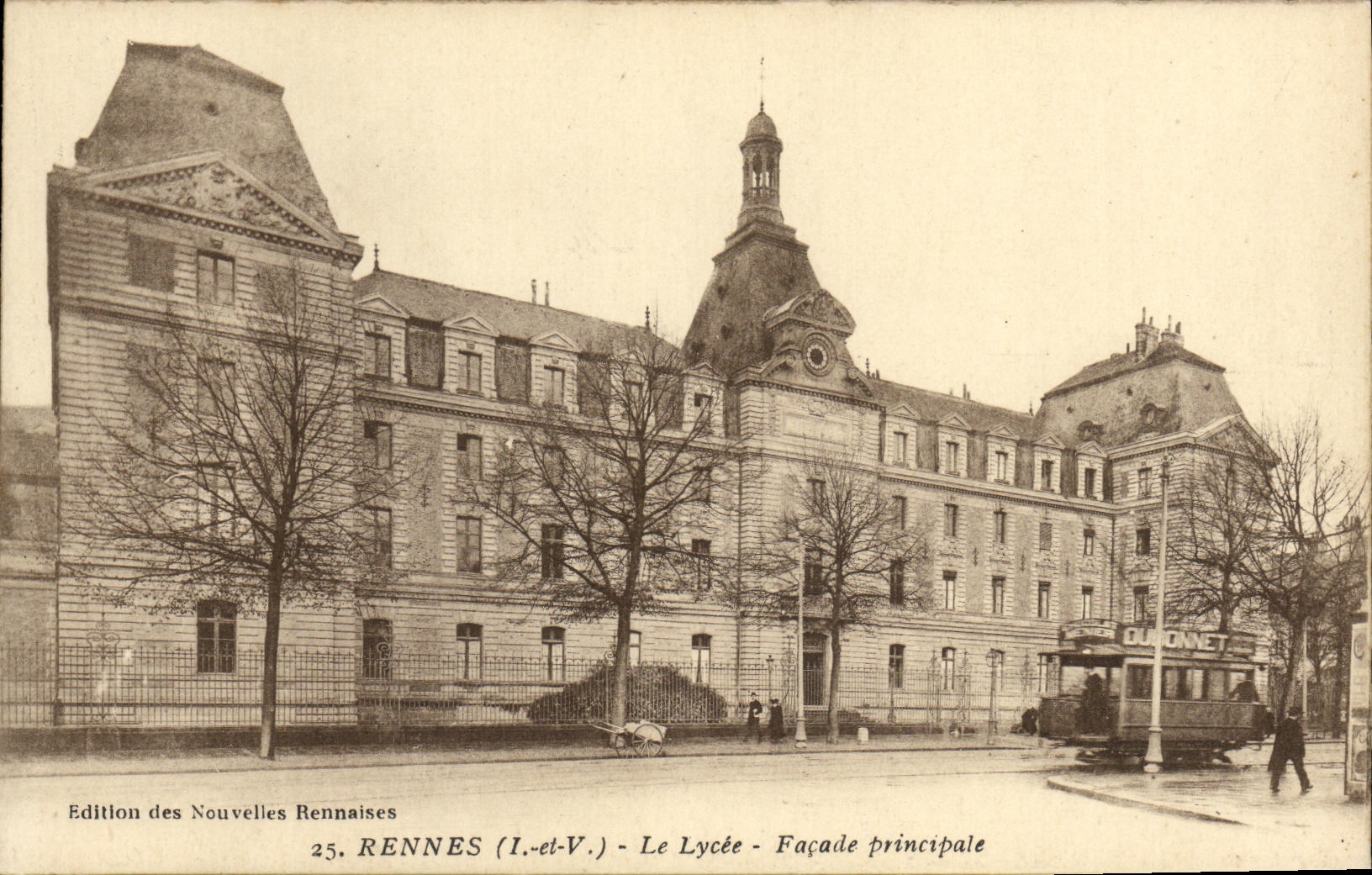 VINTAGE POSTCARD Rennes the College Principal Frontage Tram