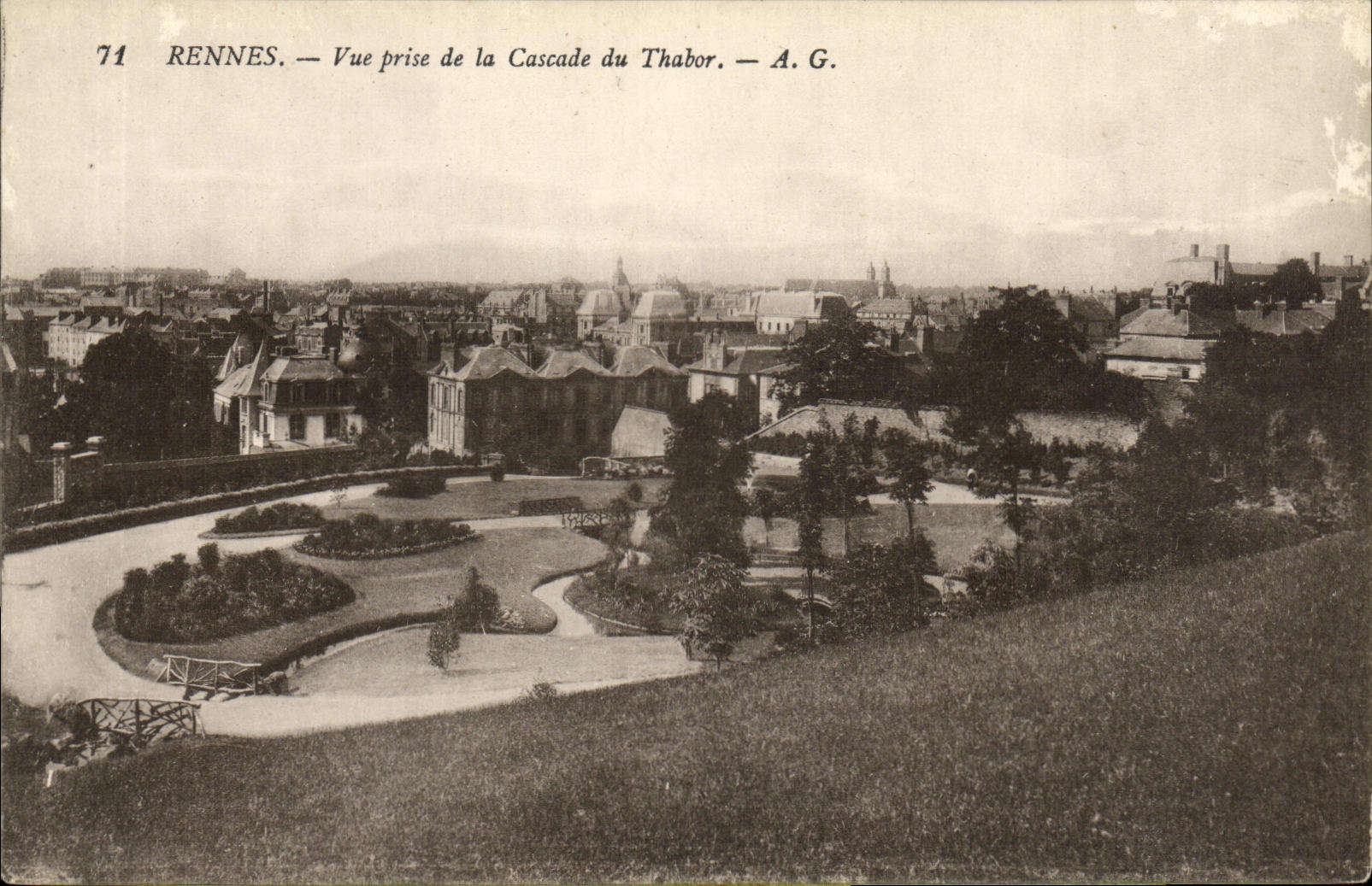 VINTAGE POSTCARD Rennes Seen from of the Cascade of Thabor