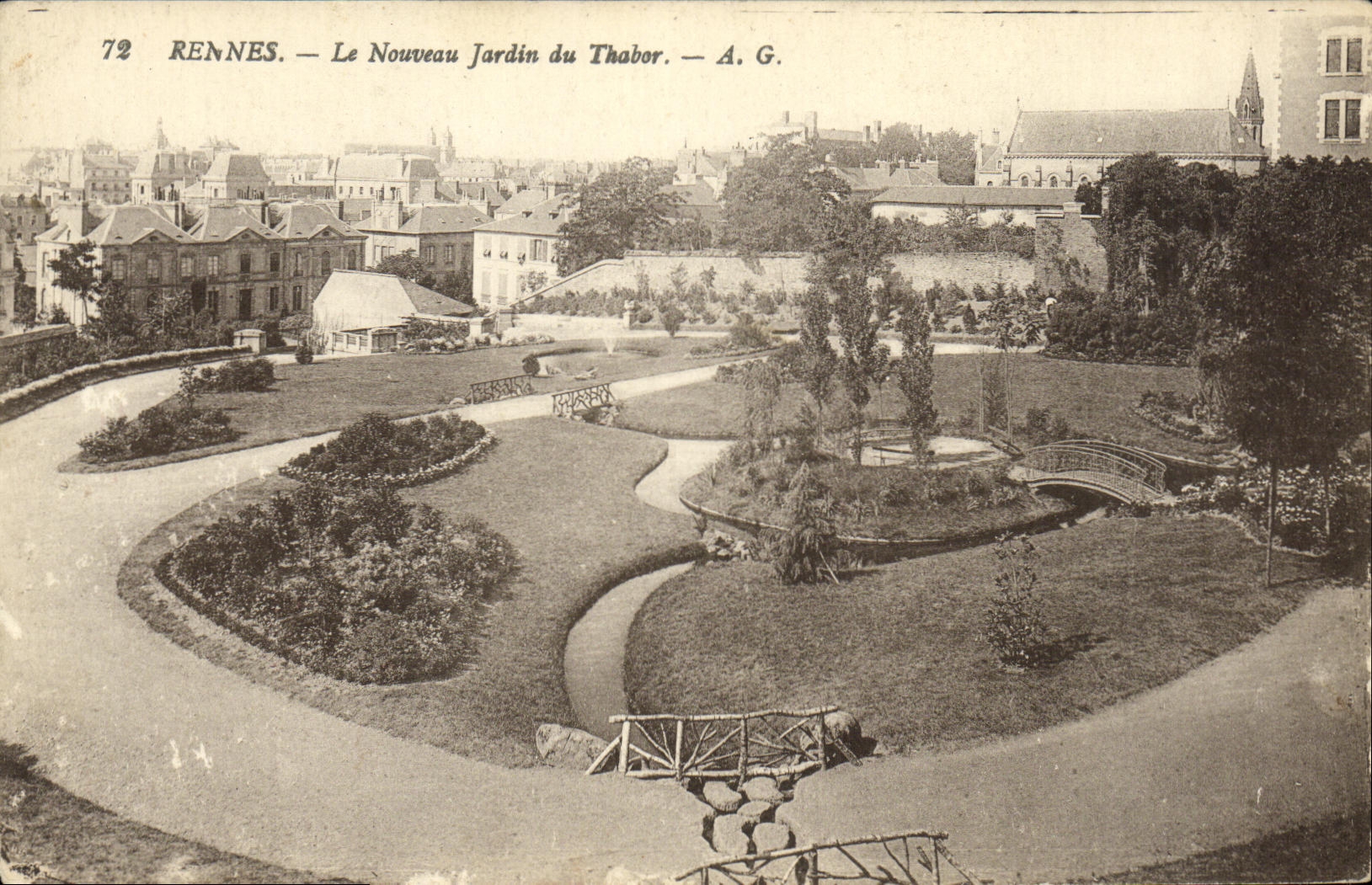 VINTAGE POSTCARD Rennes Noveau Garden of Thabor