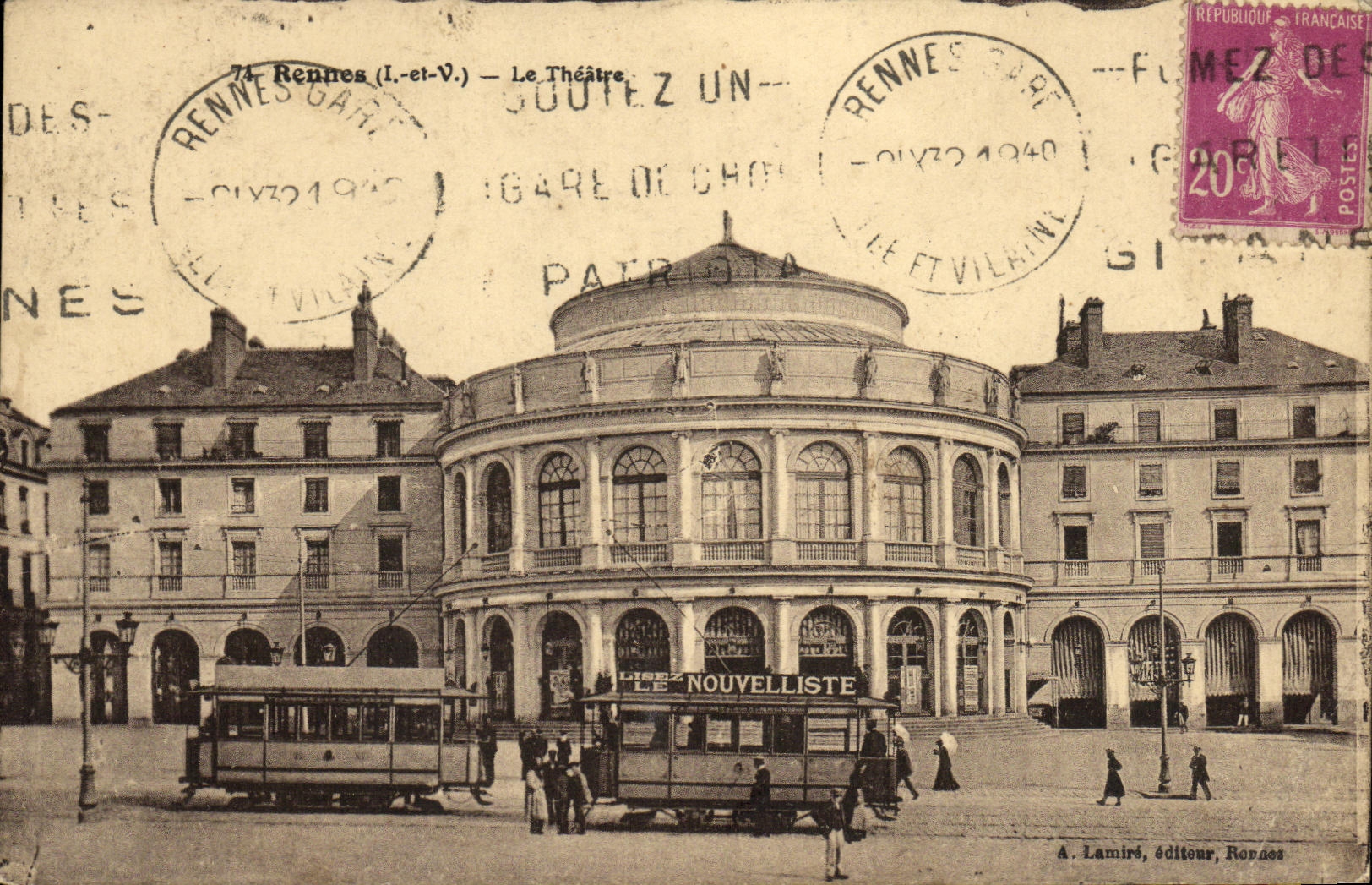 CPA Rennes Le Theatre Tramway Nouvelliste