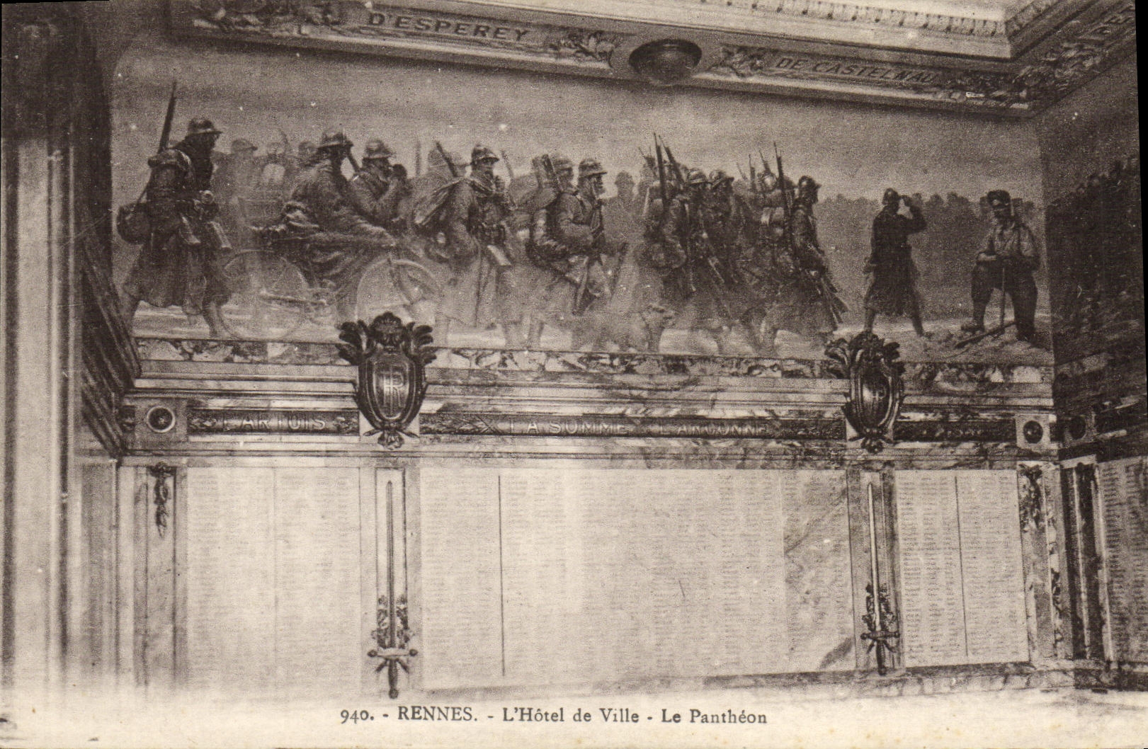 VINTAGE POSTCARD Rennes L Town hall the Pantheon Militaria