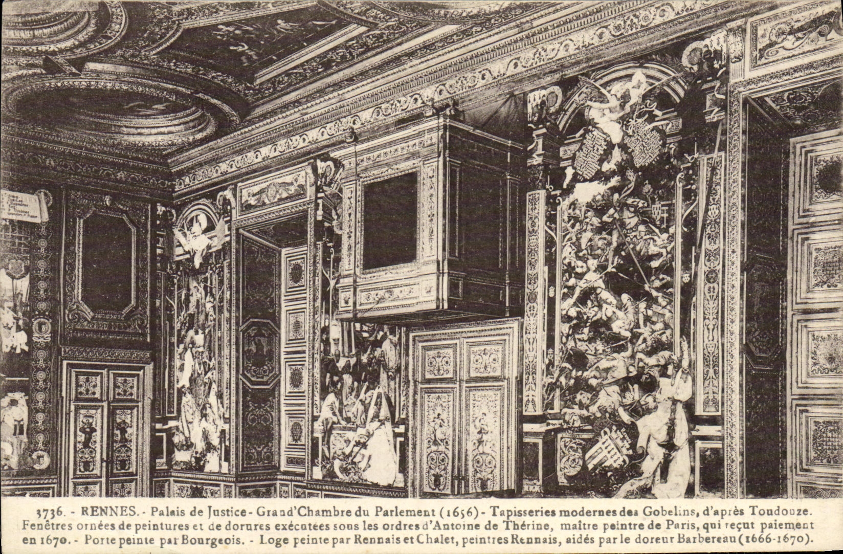 VINTAGE POSTCARD Rennes Large Law courts Room of the Parliament modern Tapestries of the Goblins