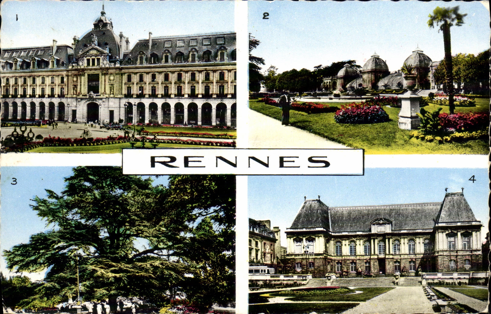 CPM Rennes Palais du commerce Jardin anglais du Thabor Le Cedre Palais de justice