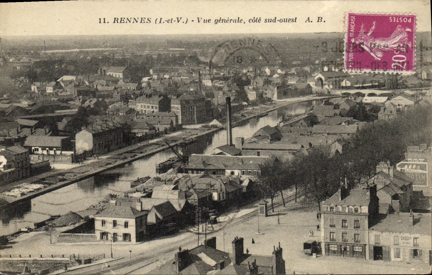VINTAGE POSTCARD Rennes View western southern part