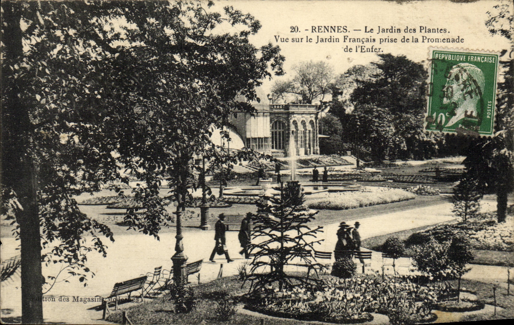 VINTAGE POSTCARD Rennes the Botanical garden Seen on the French garden catch of the walk of L hell