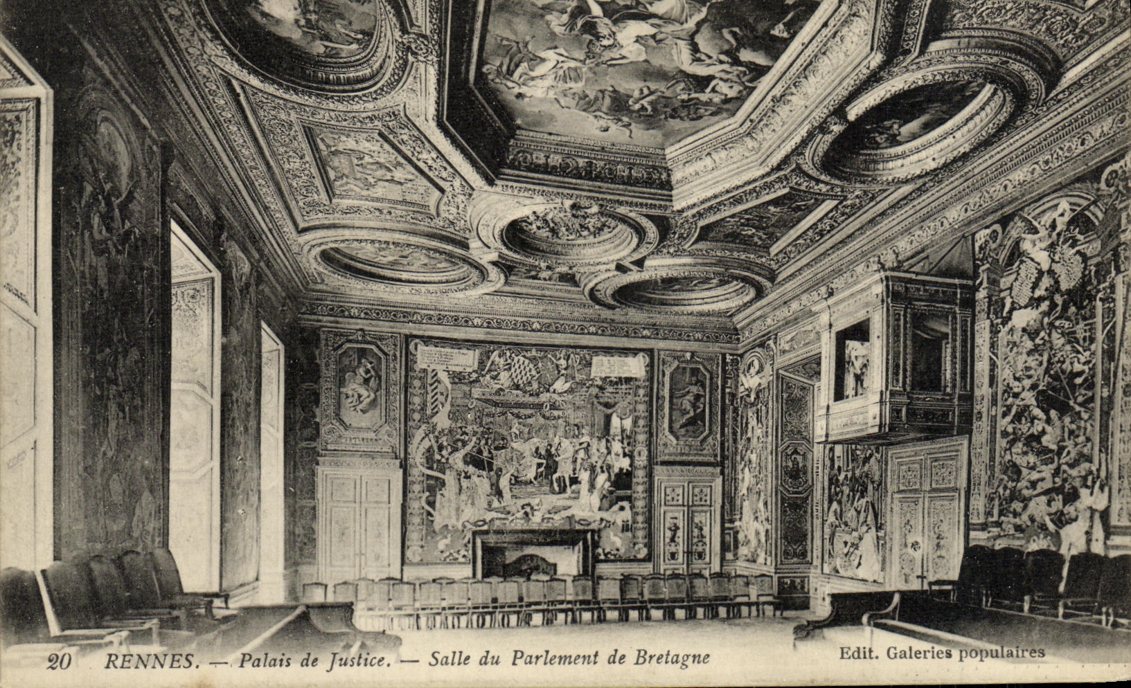 VINTAGE POSTCARD Rennes Law courts Room of the Parliament of Brittany