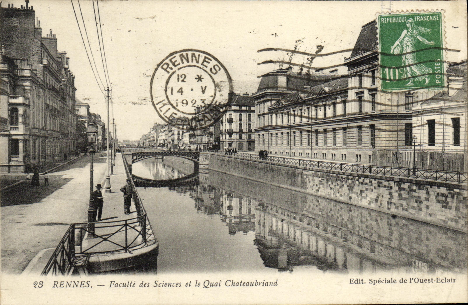 VINTAGE POSTCARD Rennes Faculty of Science and the Quay Chateaubriant