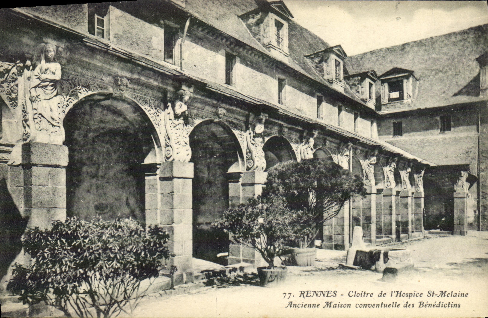 VINTAGE POSTCARD Rennes Cloister of L Old people s home St Melaine Old conventual house of the Benedictines