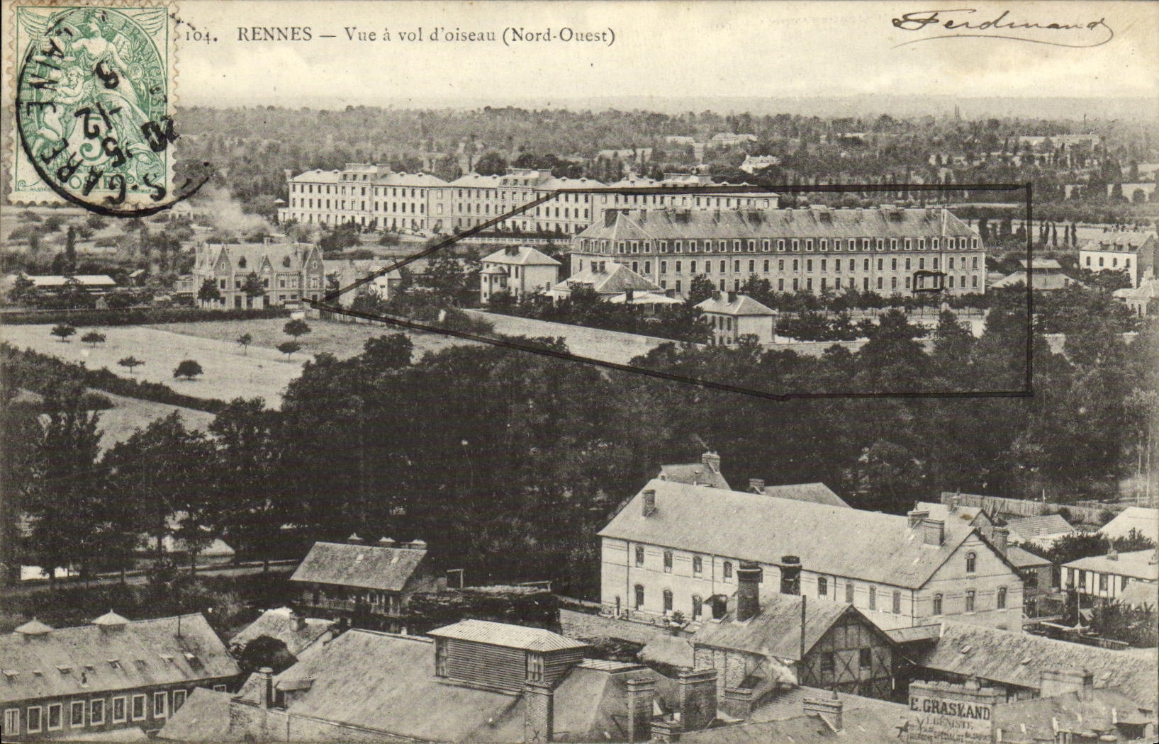 VINTAGE POSTCARD Rennes Vue has flight D bird Caserne militaria