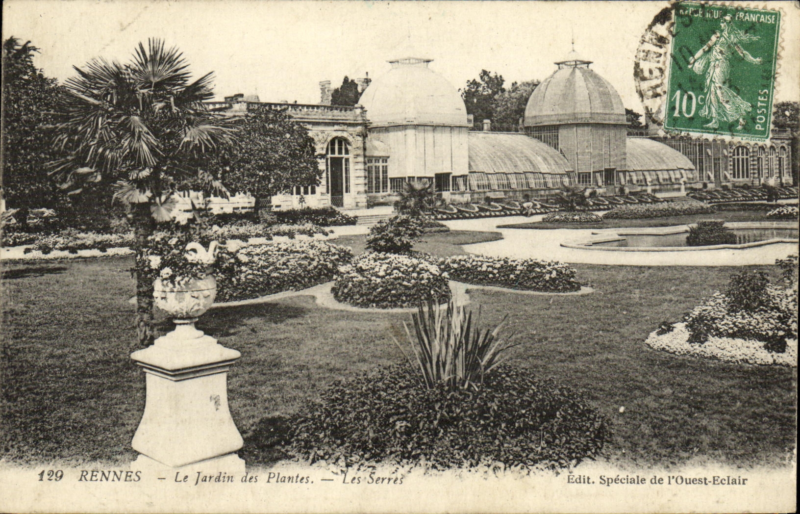 VINTAGE POSTCARD Rennes Botanical gardens greenhouses