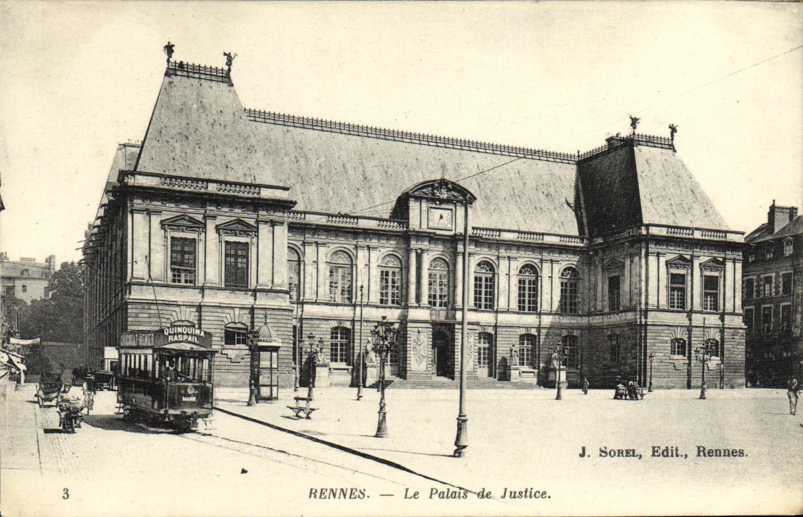 CPA Rennes Le Palais de Justice Tramway Quinquinha Raspail