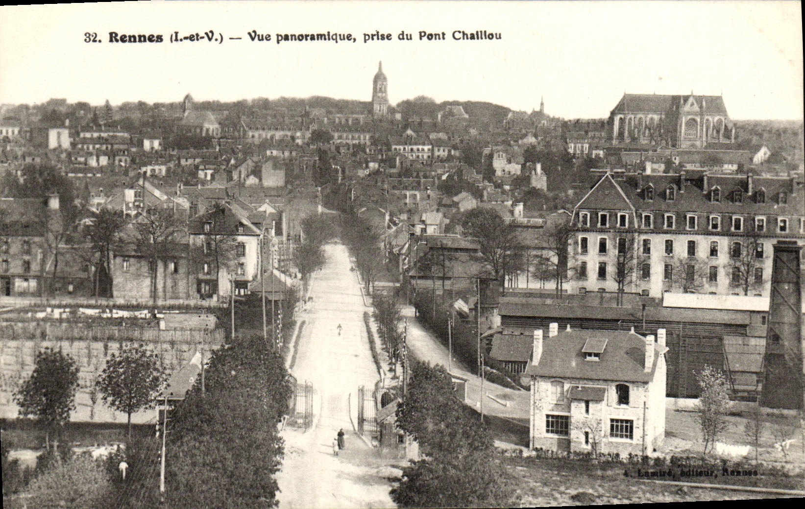 VINTAGE POSTCARD Rennes Panoramic View taken of the Challlou Bridge
