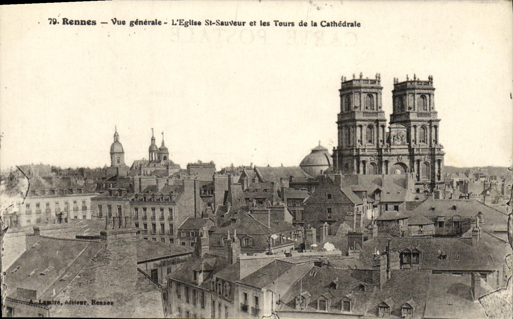 VINTAGE POSTCARD Rennes View L Church St Saver and Tours of the Cathedral