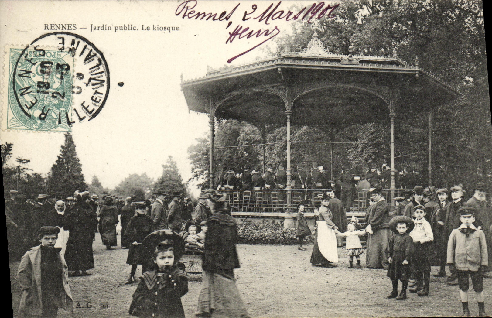 VINTAGE POSTCARD Rennes Public garden the kiosk Children