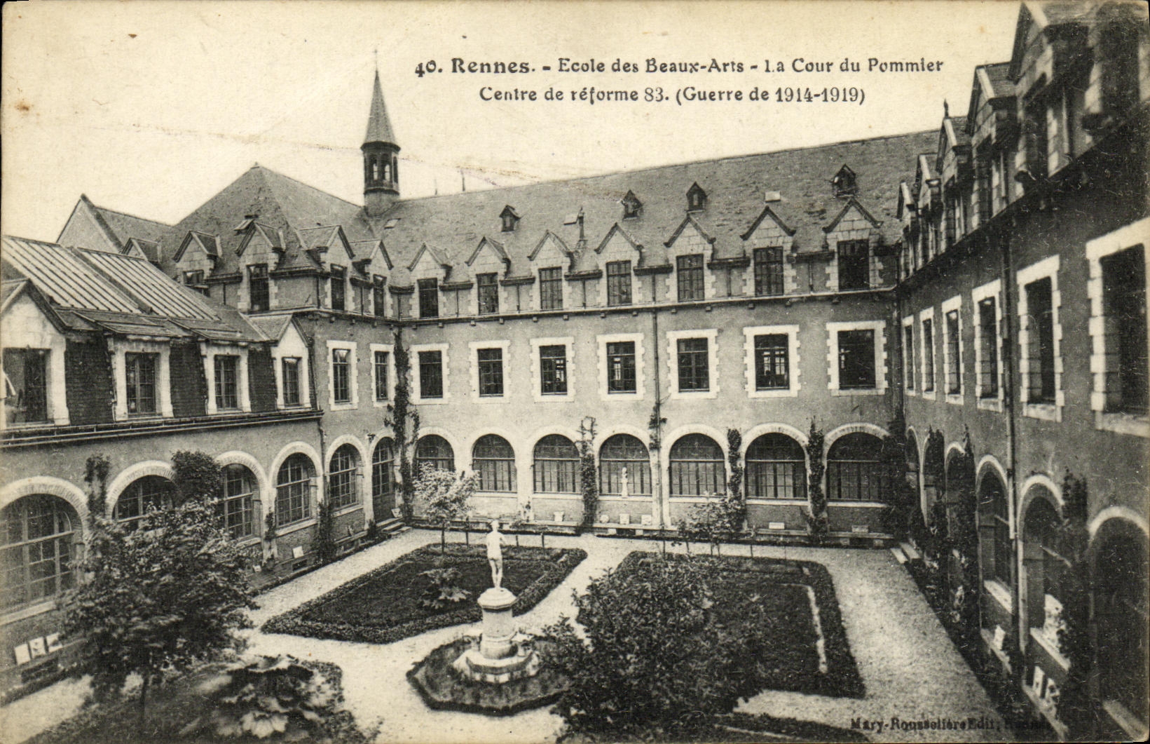 VINTAGE POSTCARD Rennes Ecole of Beautiful arts the Court of the Apple tree Centers reforms