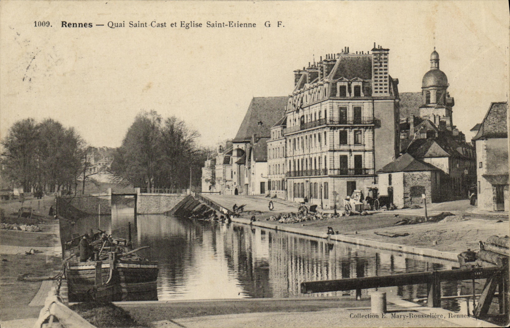 VINTAGE POSTCARD Rennes the Cast Quay and L Church Etienne Saint