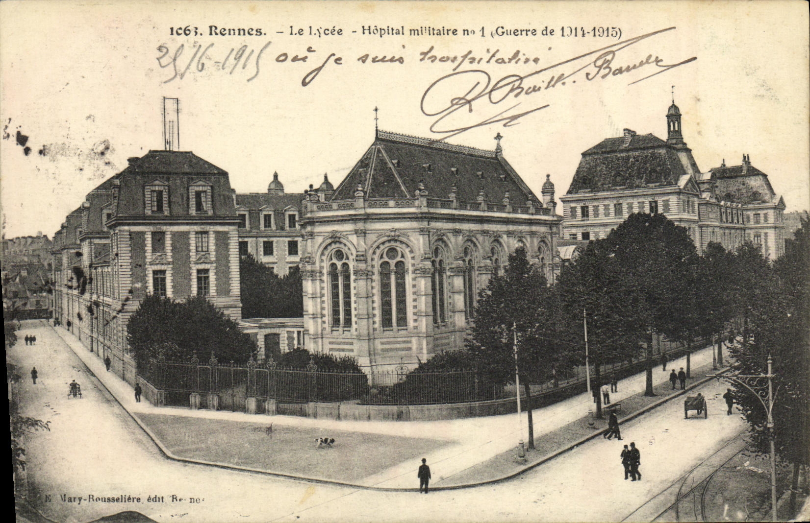 VINTAGE POSTCARD Rennes Military hospital number 1 Militaria College