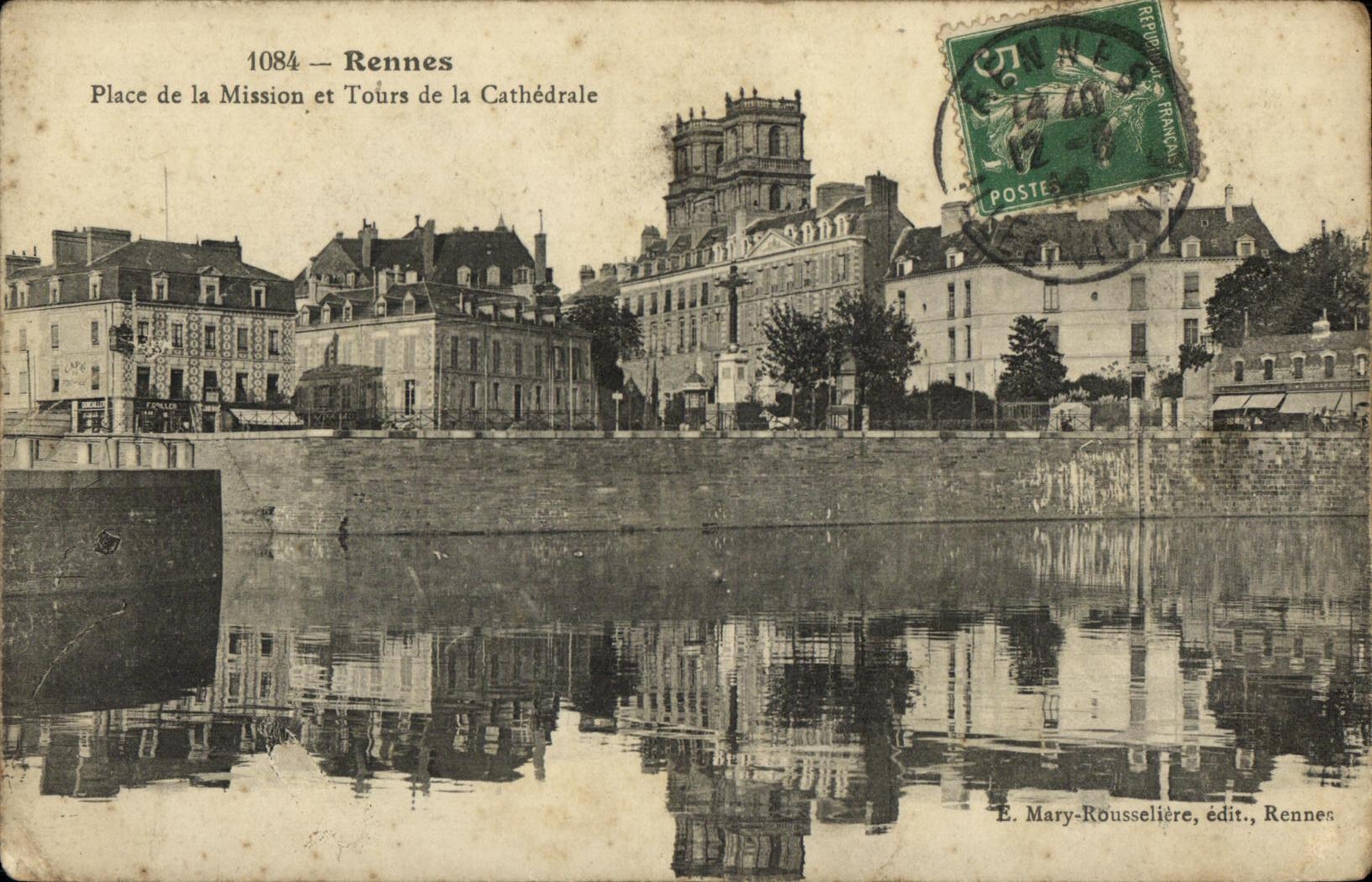 VINTAGE POSTCARD Rennes Places Mission and Tours of the Cathedral
