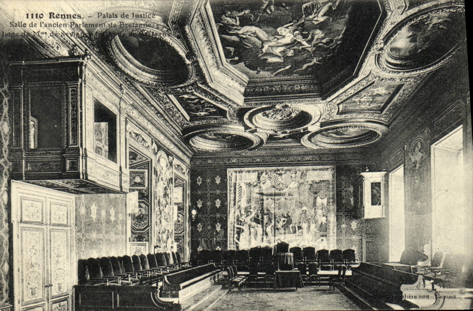 VINTAGE POSTCARD Rennes Law courts Room of L old Parliament of Brittany