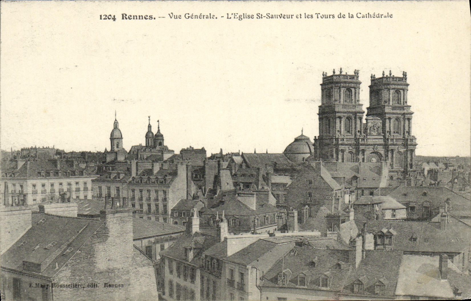 VINTAGE POSTCARD Rennes View L Church St Sanveur and the Tower of the Cathedral