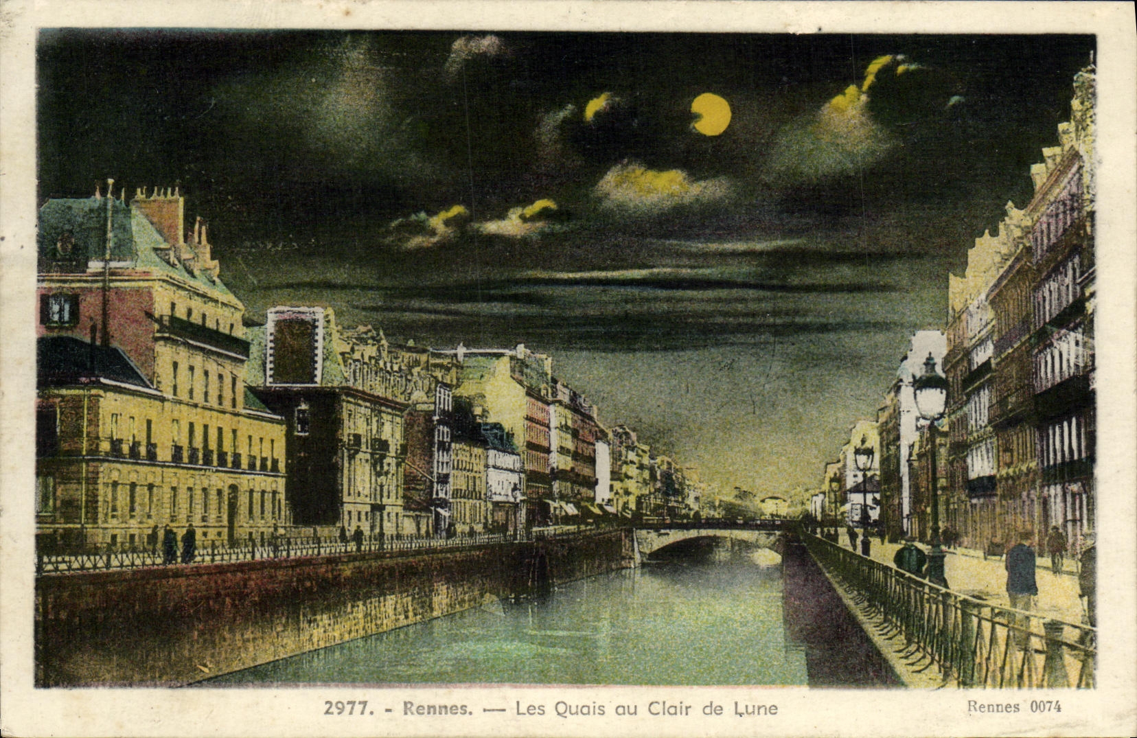 CPA Rennes Les quais au Clair de Lune