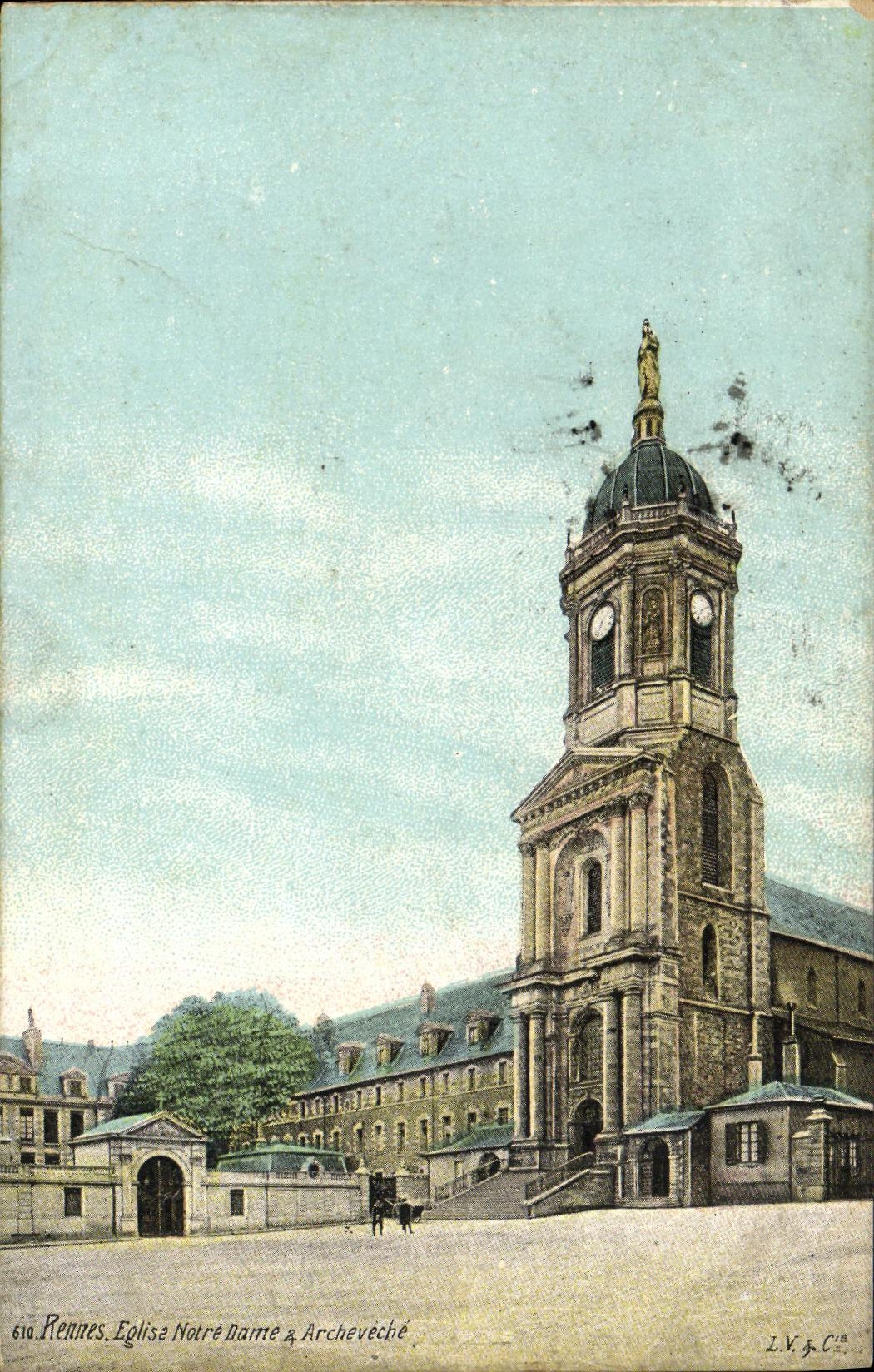 La POSTAL Rennes Eglise Natre de la VENDIMIA pega el palacio del arzobispo